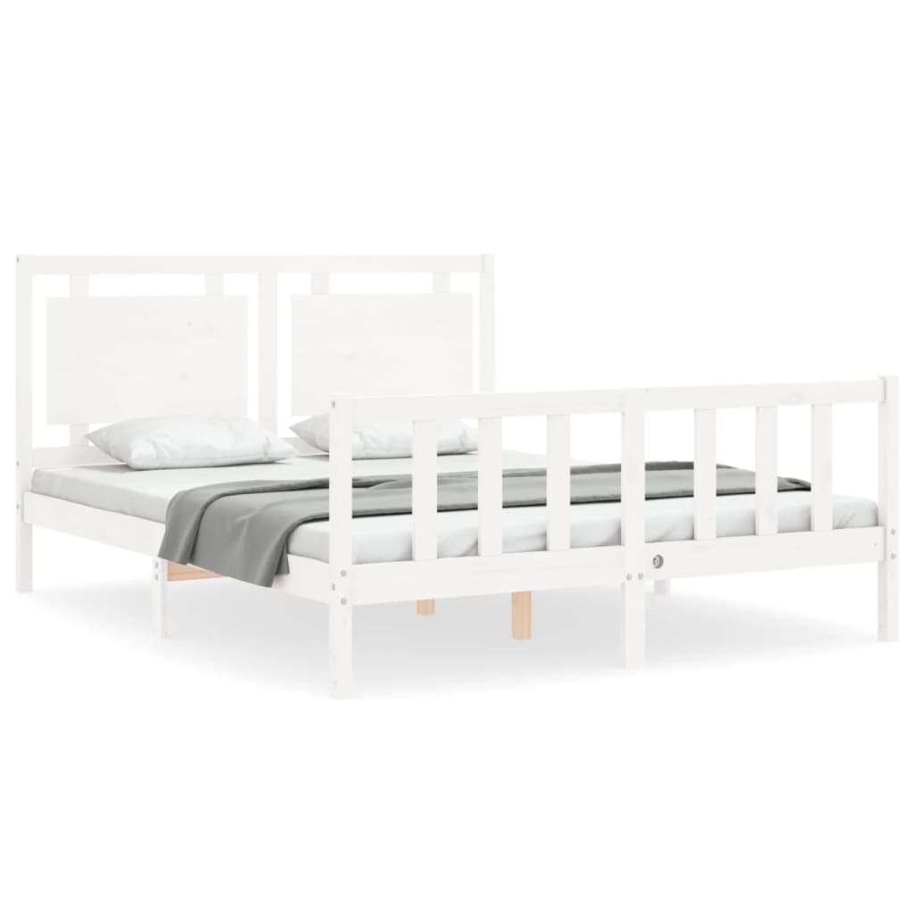 Cadre de lit sans matelas blanc 160x200 cm bois de pin massif - XIOS