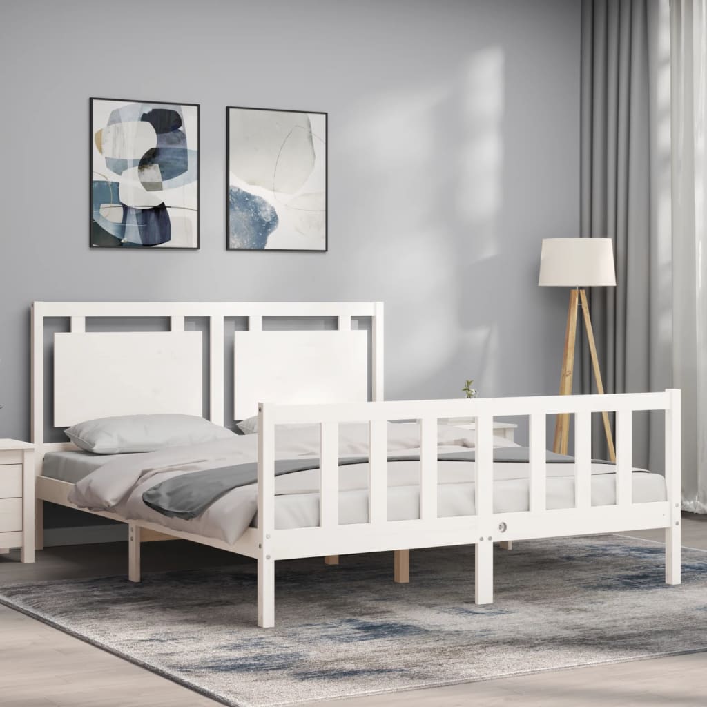 Cadre de lit sans matelas blanc 160x200 cm bois de pin massif - XIOS