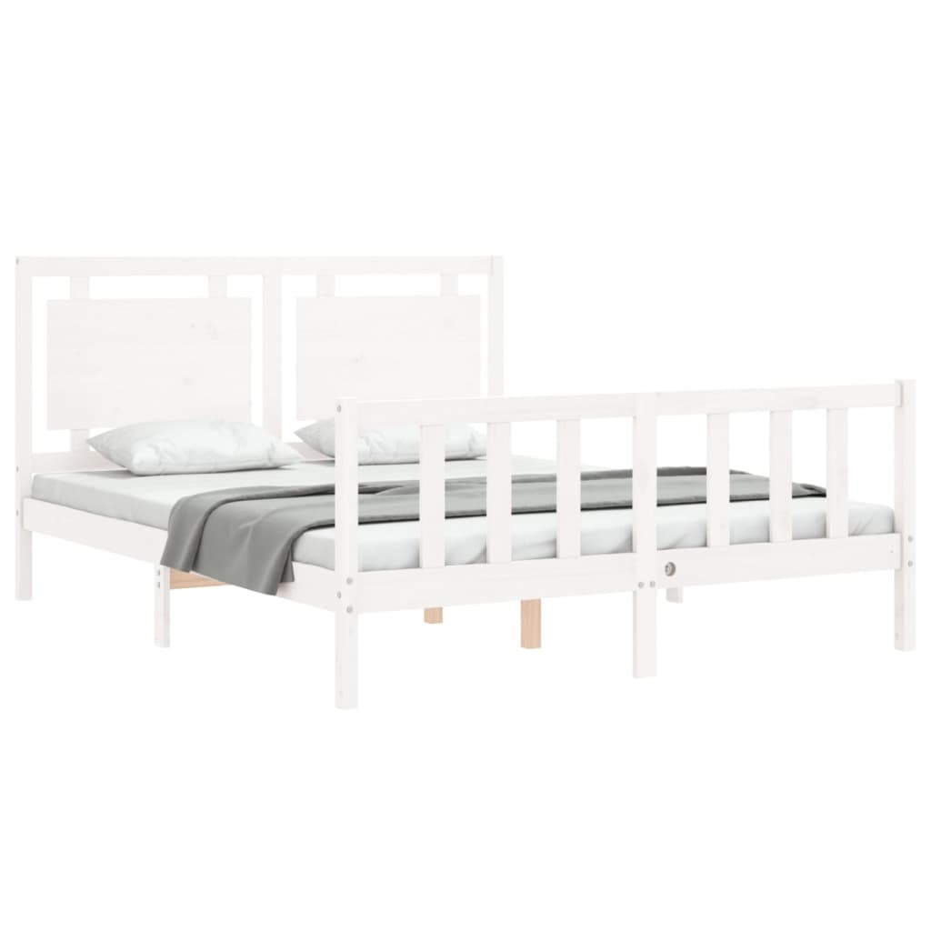 Cadre de lit sans matelas blanc 160x200 cm bois de pin massif - XIOS
