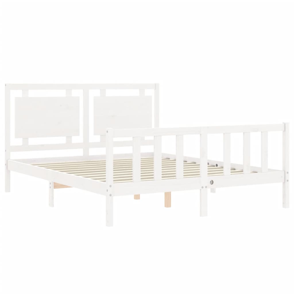 Cadre de lit sans matelas blanc 160x200 cm bois de pin massif - XIOS