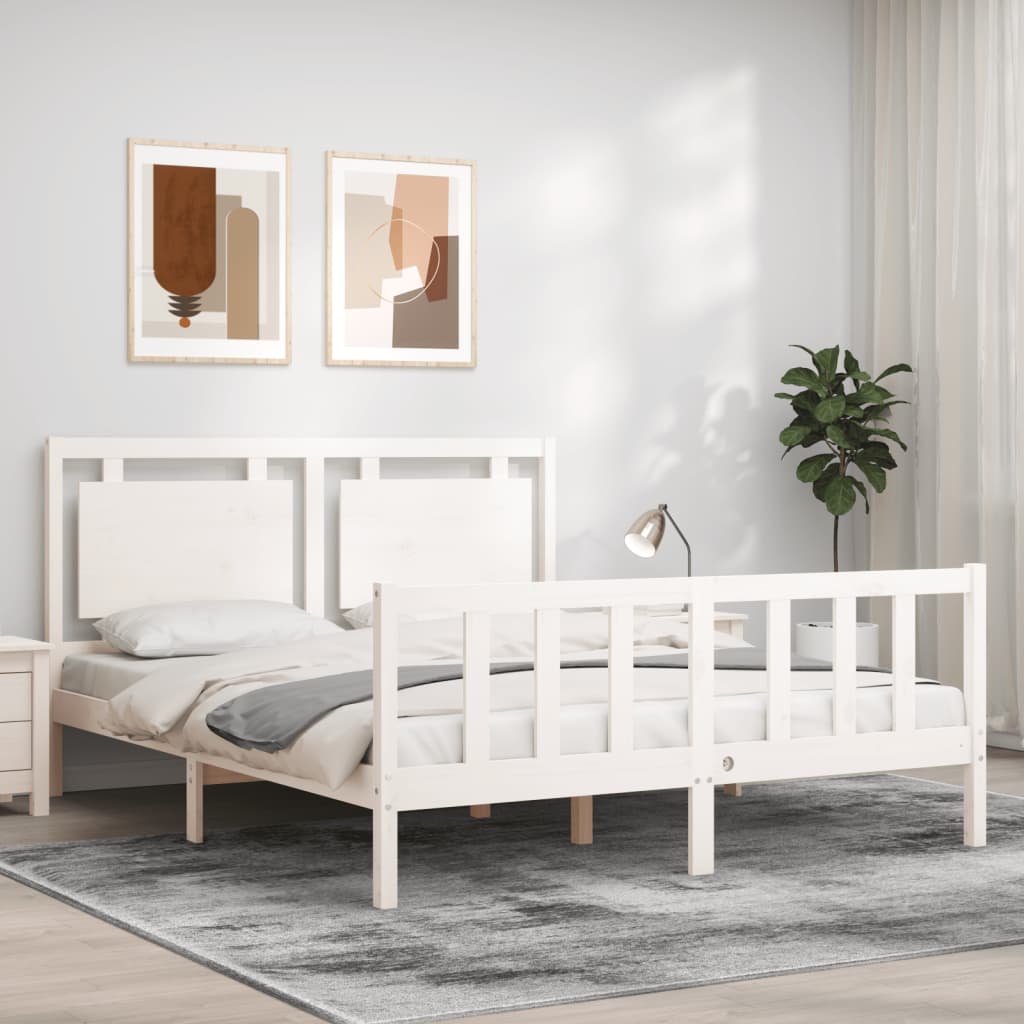 Cadre de lit sans matelas blanc 160x200 cm bois de pin massif - XIOS