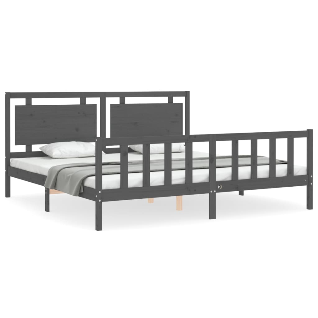 Cadre de lit sans matelas gris 200x200 cm bois massif de pin - XIOS