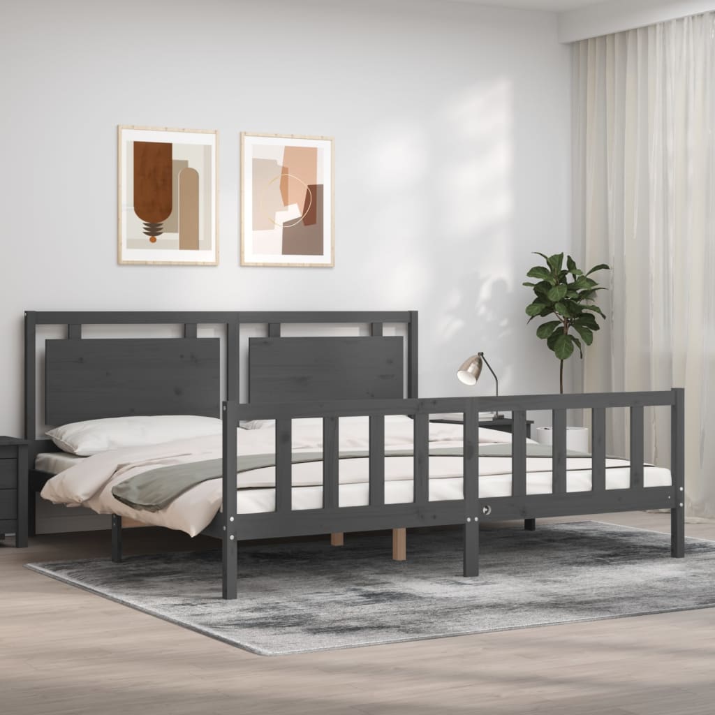 Cadre de lit sans matelas gris 200x200 cm bois massif de pin - XIOS