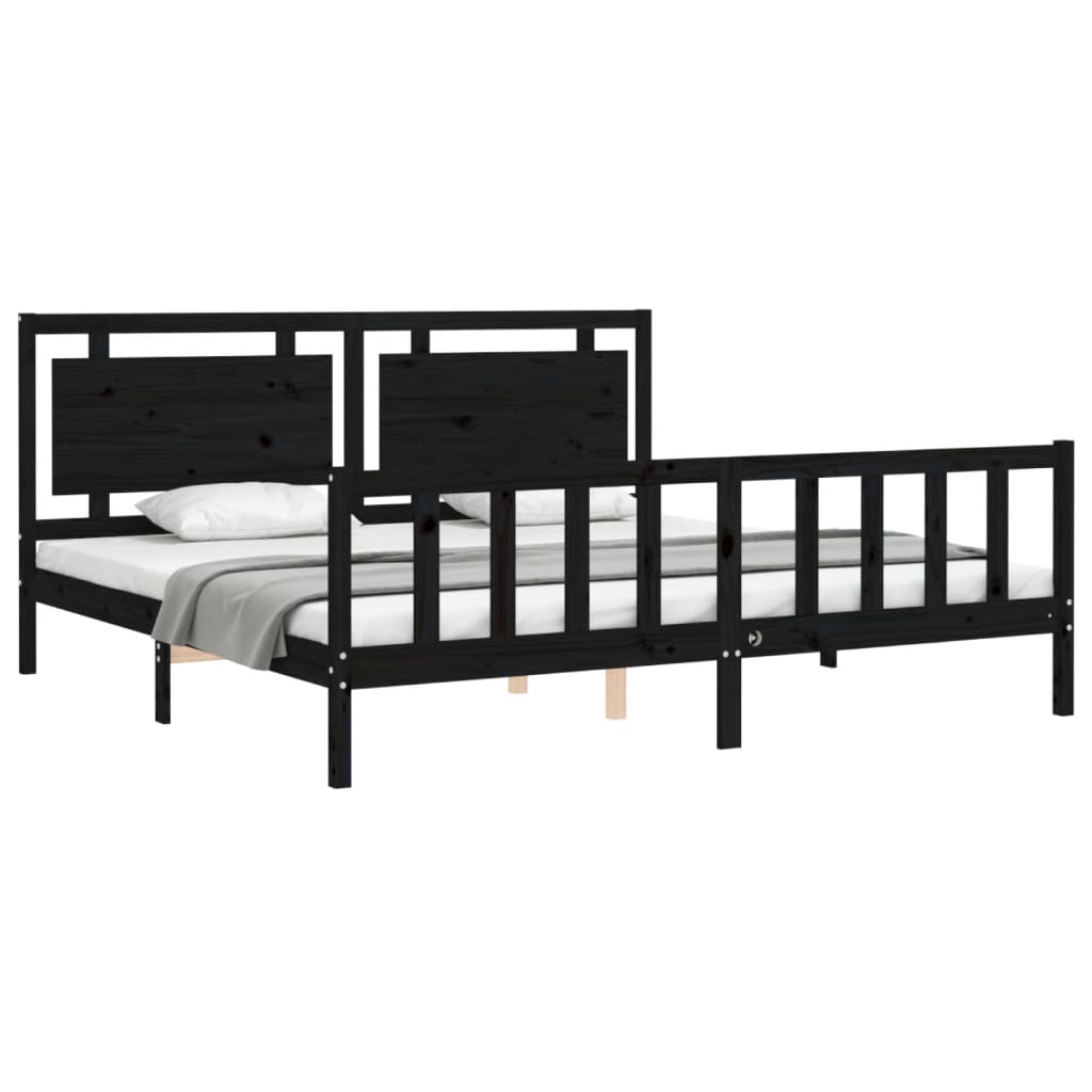 Cadre de lit sans matelas noir 200x200 cm bois massif de pin - XIOS