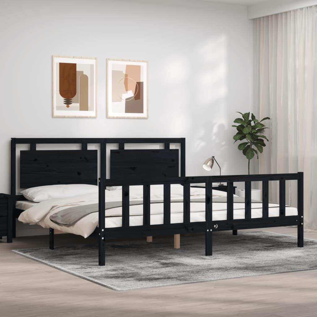 Cadre de lit sans matelas noir 200x200 cm bois massif de pin - XIOS