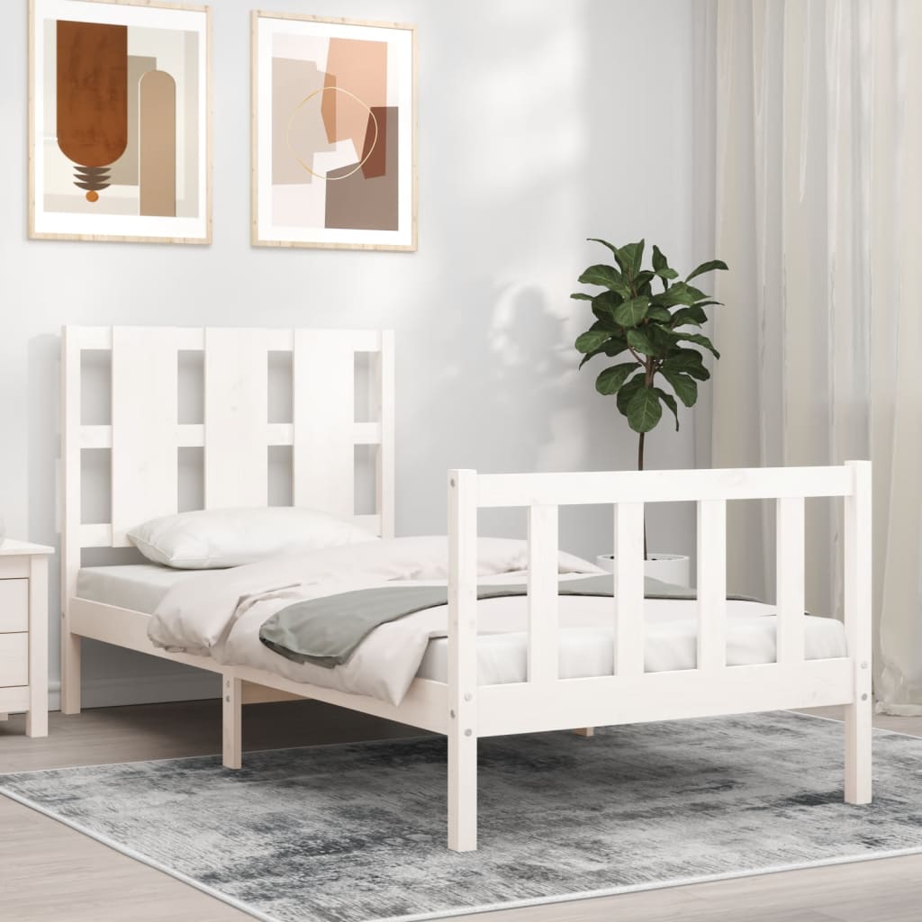 Cadre de lit sans matelas blanc bois de pin massif - XIOS