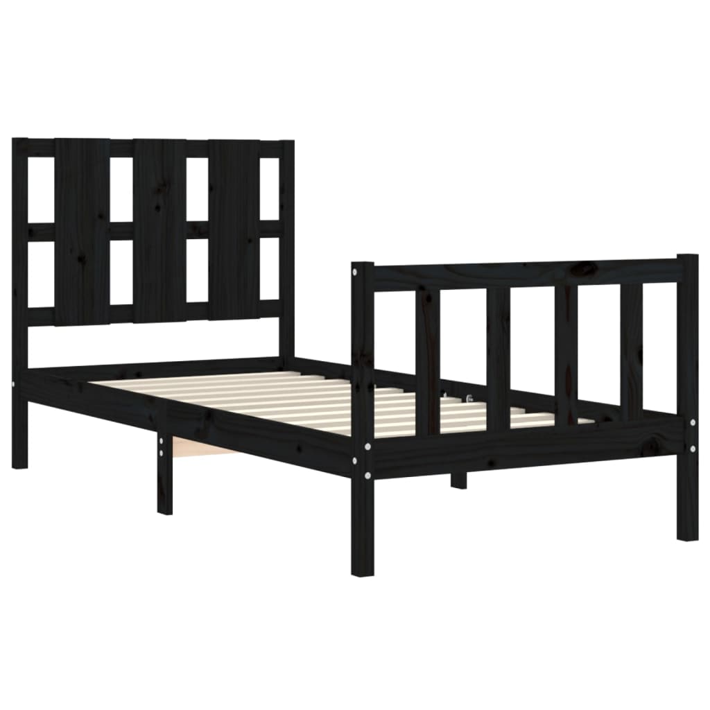 Cadre de lit sans matelas noir bois de pin massif - XIOS