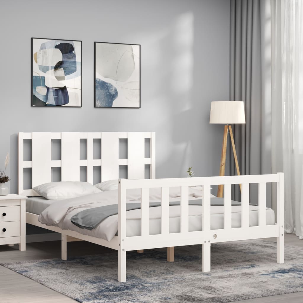 Cadre de lit sans matelas blanc 140x190 cm bois de pin massif - XIOS
