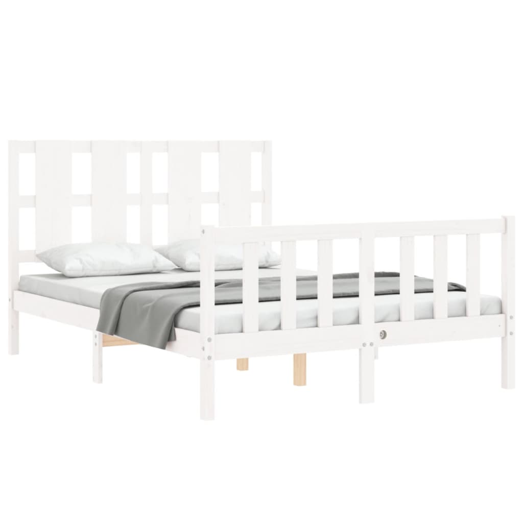 Cadre de lit sans matelas blanc 140x190 cm bois de pin massif - XIOS