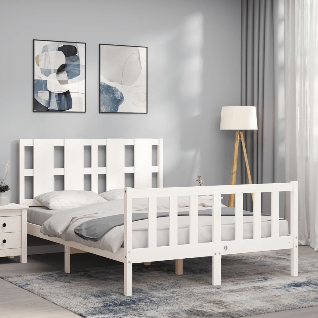 Cadre de lit sans matelas blanc 140x200 cm bois de pin massif - XIOS