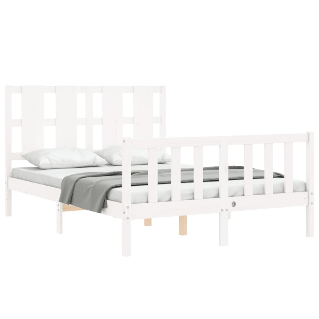 Cadre de lit sans matelas blanc 140x200 cm bois de pin massif - XIOS