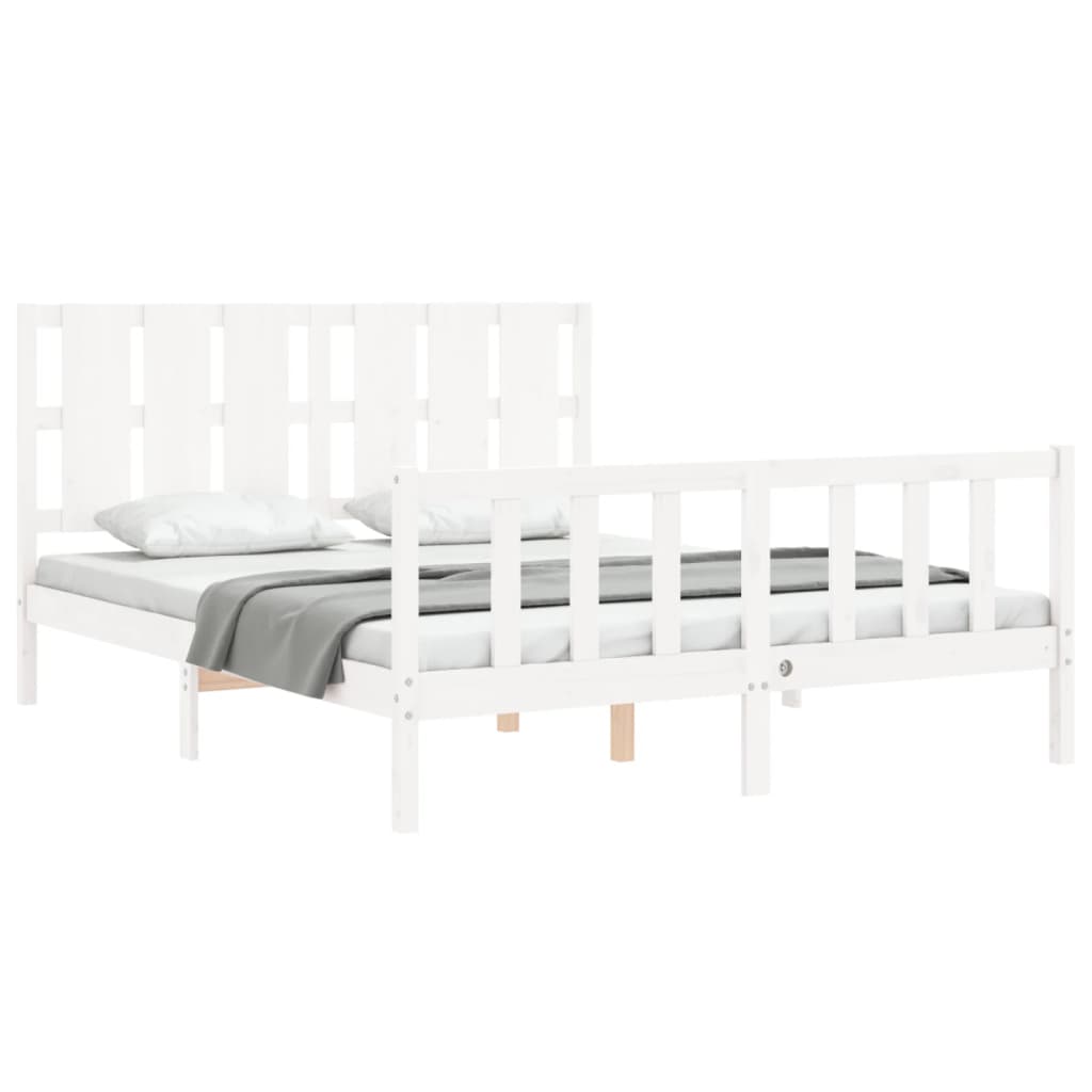 Cadre de lit sans matelas blanc bois de pin massif - XIOS