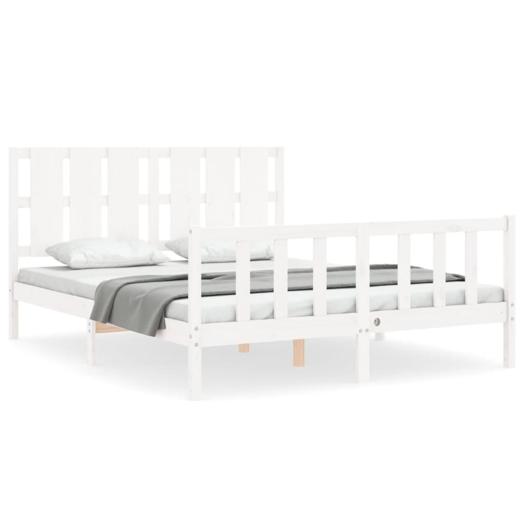 Cadre de lit sans matelas blanc 160x200 cm bois de pin massif - XIOS