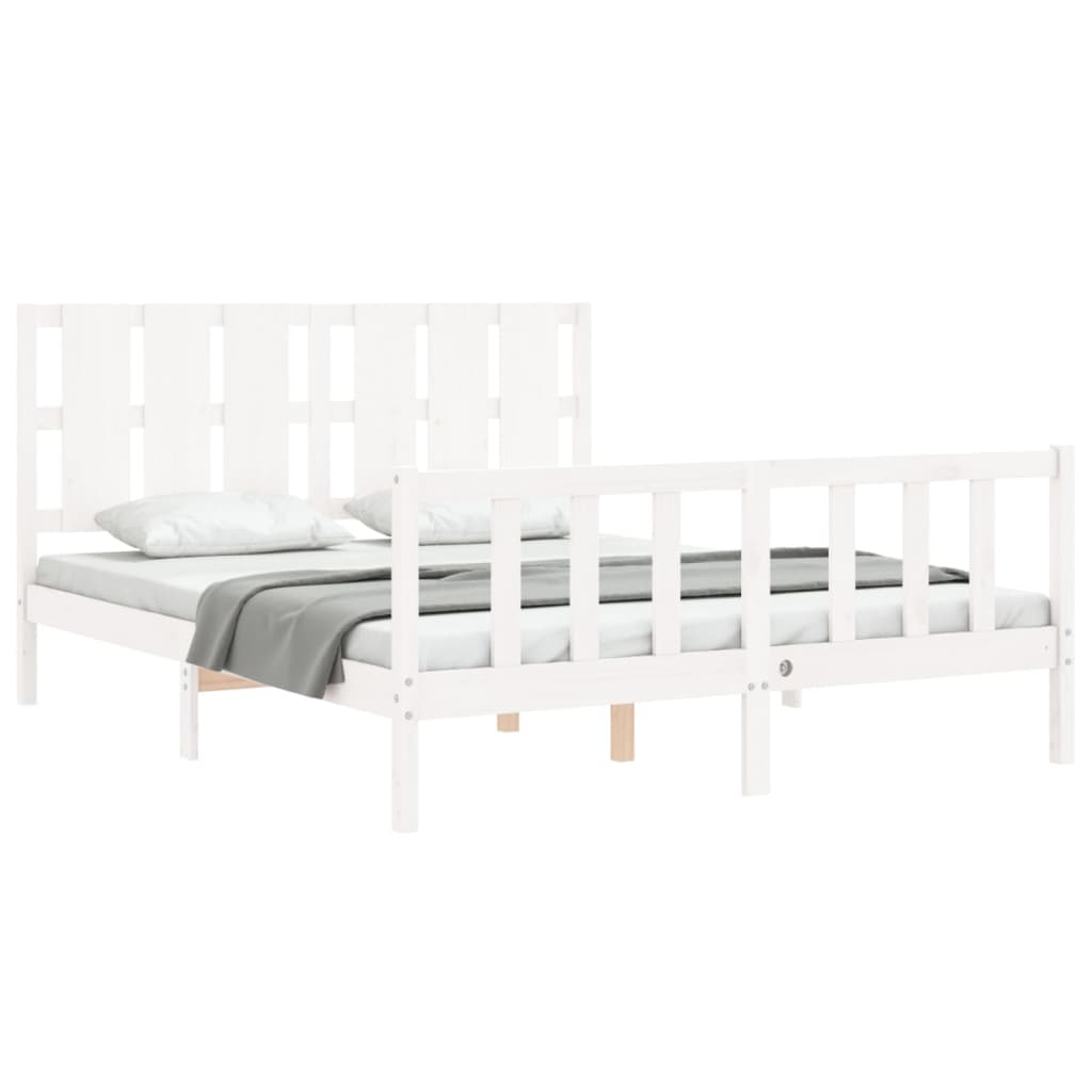 Cadre de lit sans matelas blanc 160x200 cm bois de pin massif - XIOS