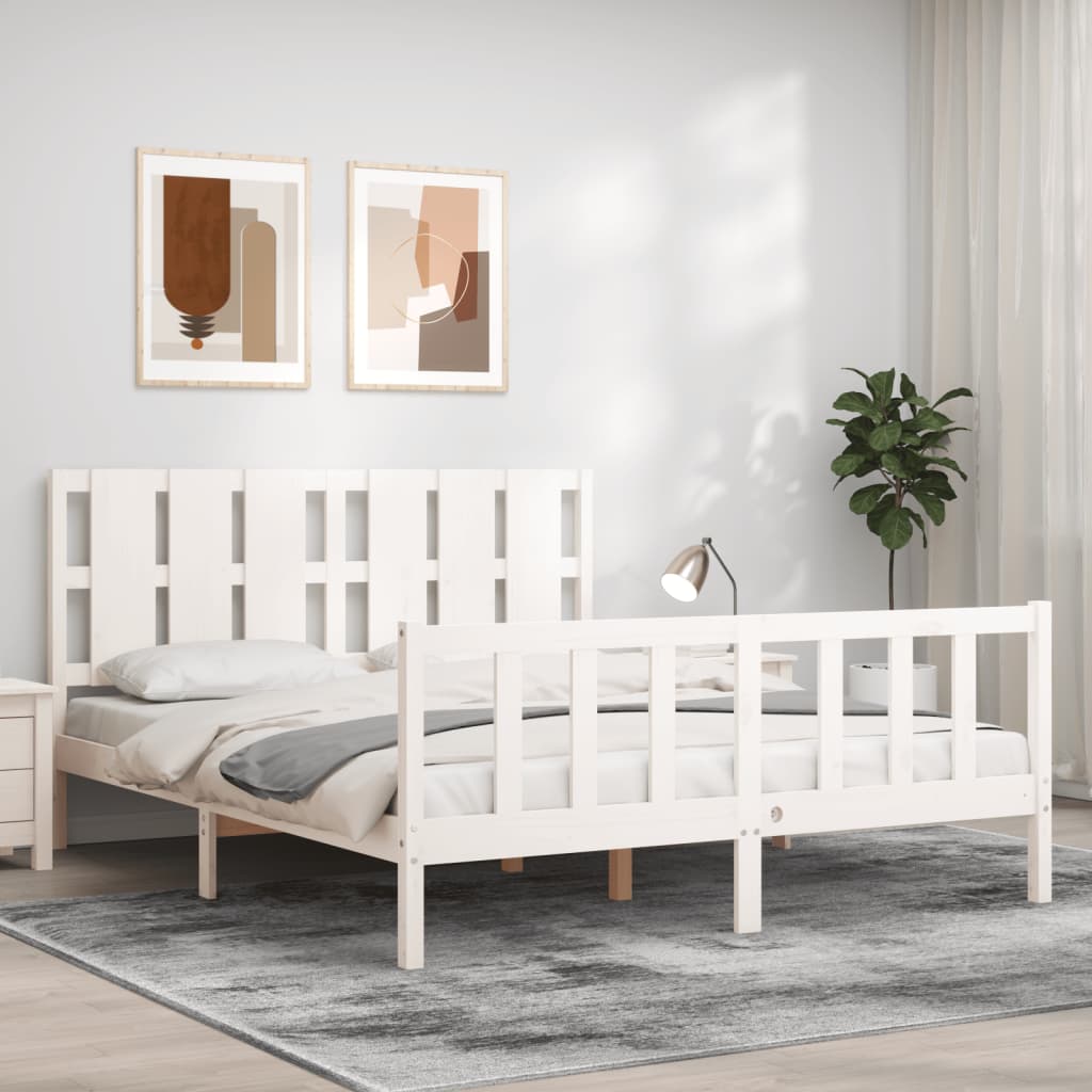 Cadre de lit sans matelas blanc 160x200 cm bois de pin massif - XIOS