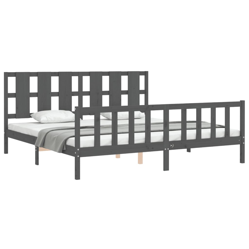 Cadre de lit sans matelas gris 200x200 cm bois massif de pin - XIOS