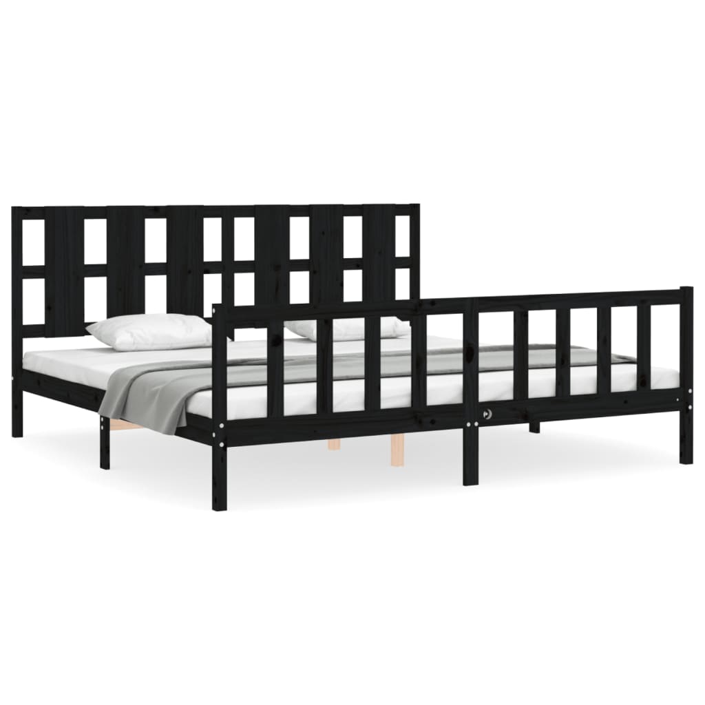Cadre de lit sans matelas noir 200x200 cm bois massif de pin - XIOS