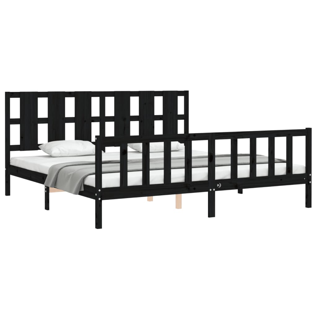 Cadre de lit sans matelas noir 200x200 cm bois massif de pin - XIOS