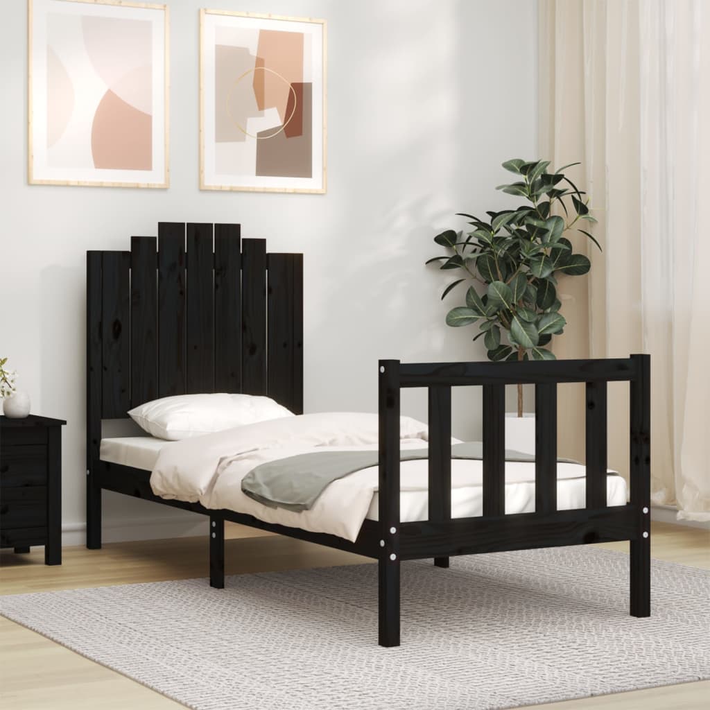 Cadre de lit sans matelas noir bois de pin massif - XIOS