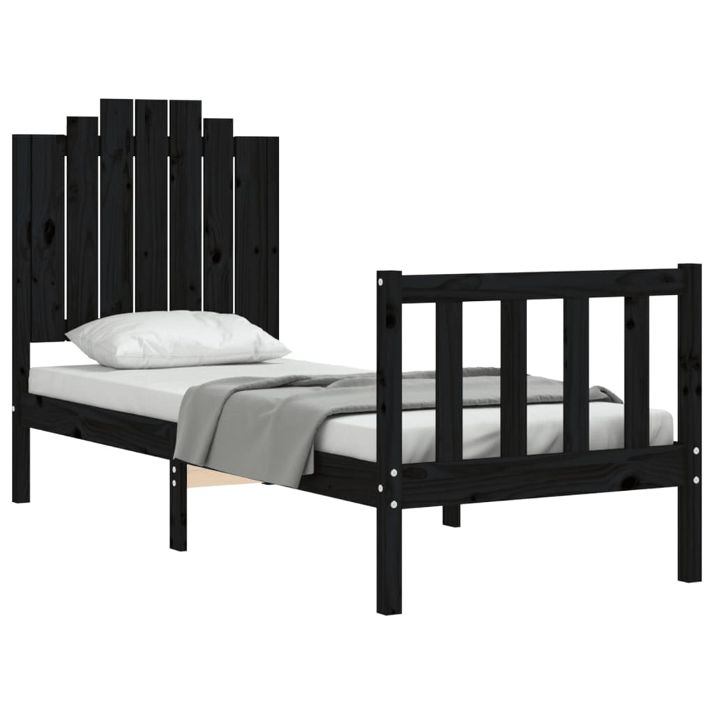 Cadre de lit sans matelas noir bois de pin massif - XIOS
