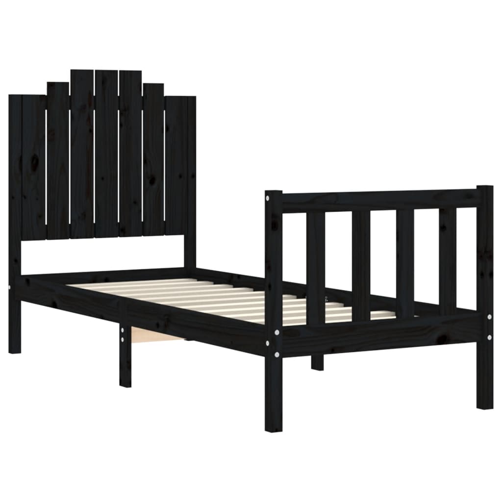Cadre de lit sans matelas noir bois de pin massif - XIOS