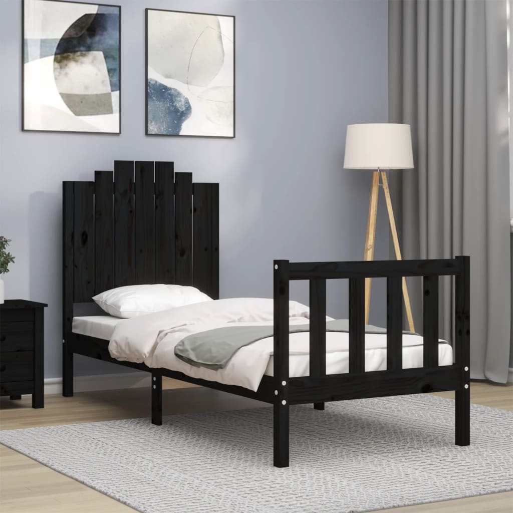 Cadre de lit sans matelas noir bois de pin massif - XIOS