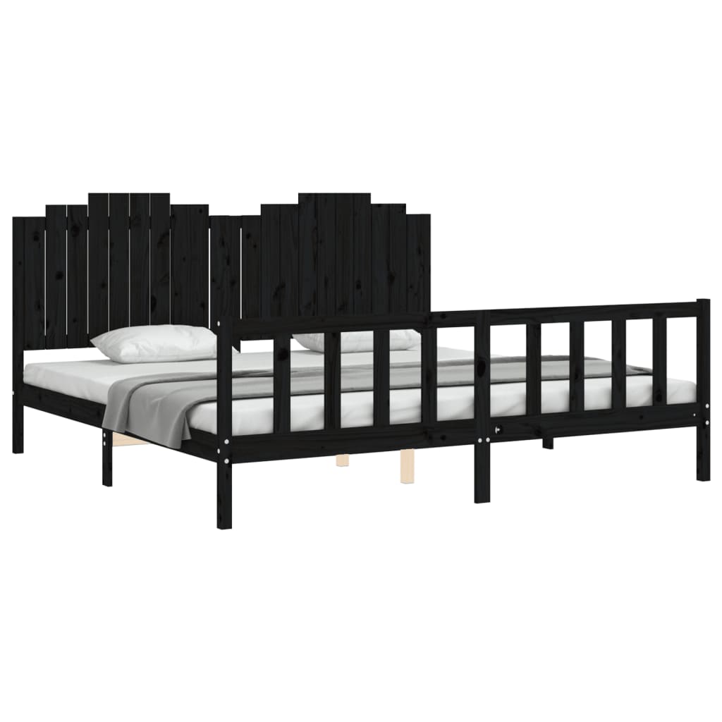Cadre de lit sans matelas noir 200x200 cm bois massif de pin - XIOS