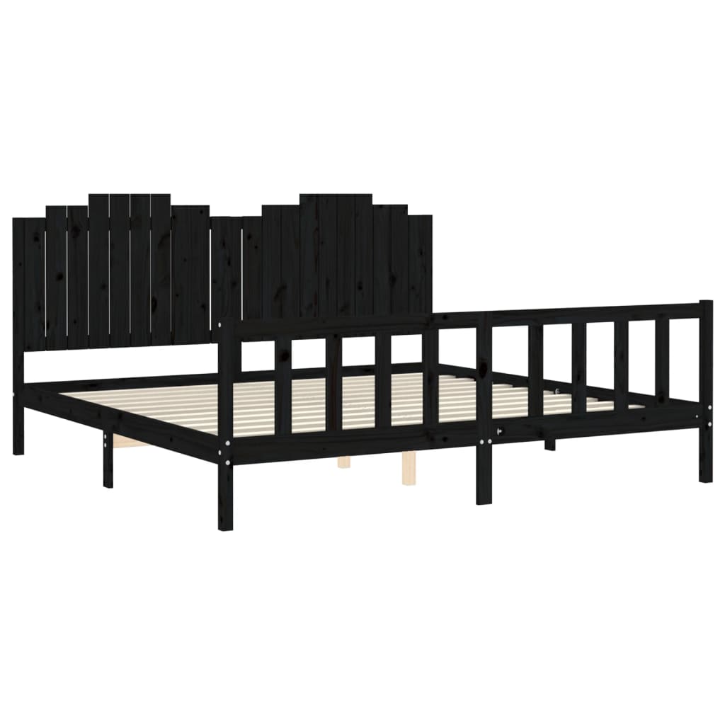 Cadre de lit sans matelas noir 200x200 cm bois massif de pin - XIOS