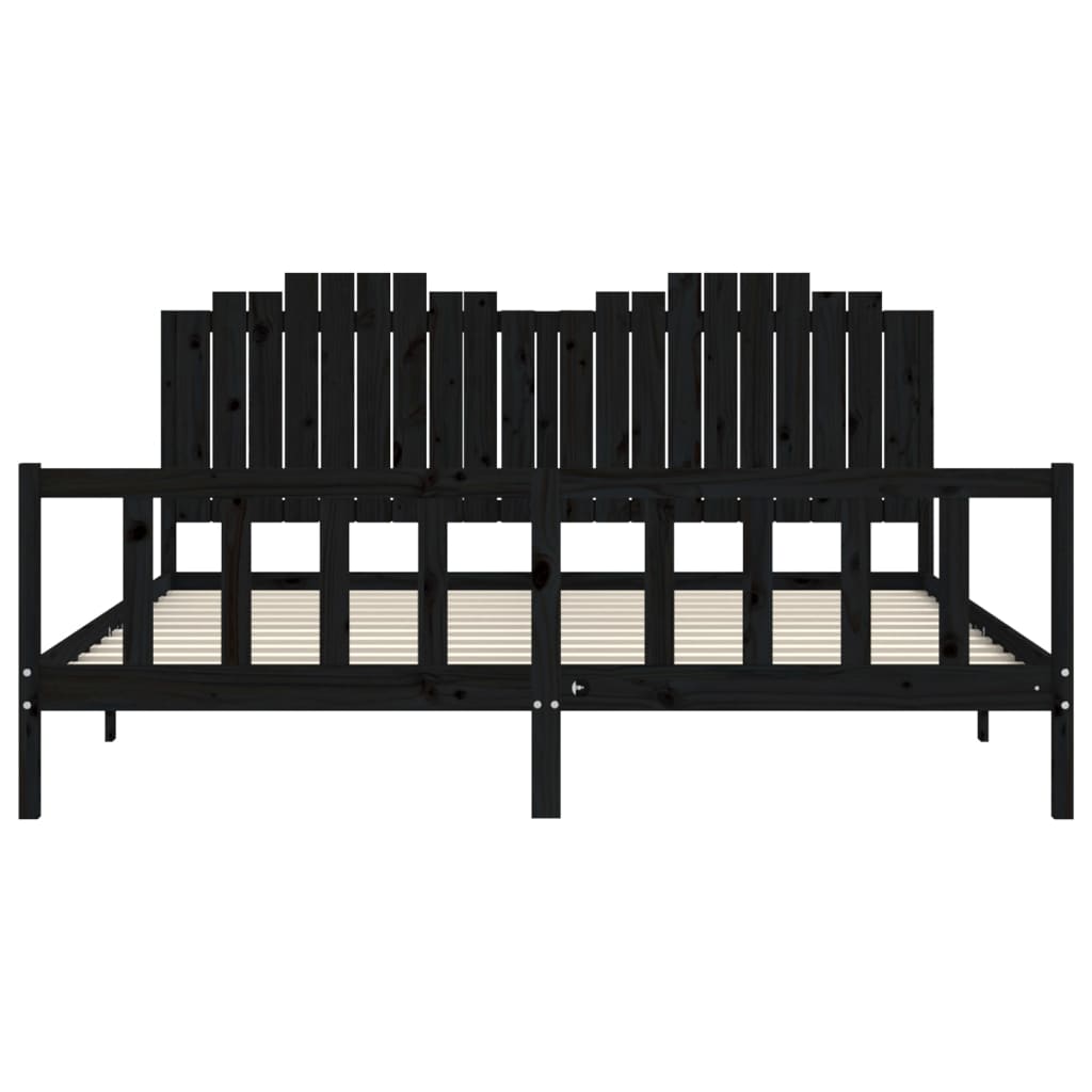 Cadre de lit sans matelas noir 200x200 cm bois massif de pin - XIOS