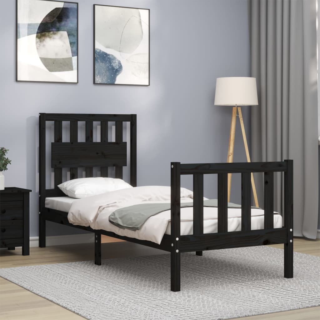 Cadre de lit sans matelas noir bois de pin massif - XIOS
