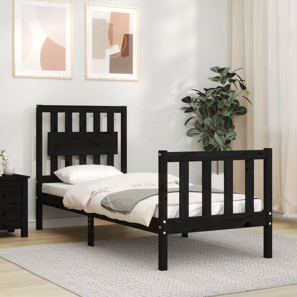 Cadre de lit sans matelas noir bois de pin massif - XIOS