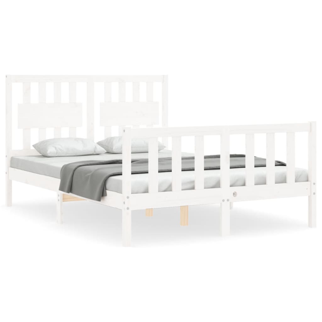 Cadre de lit sans matelas blanc 140x190 cm bois de pin massif - XIOS