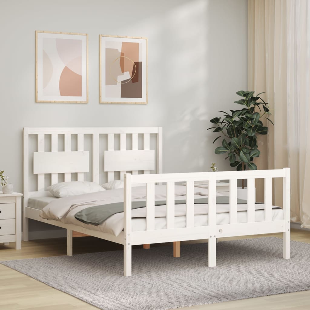 Cadre de lit sans matelas blanc 140x190 cm bois de pin massif - XIOS