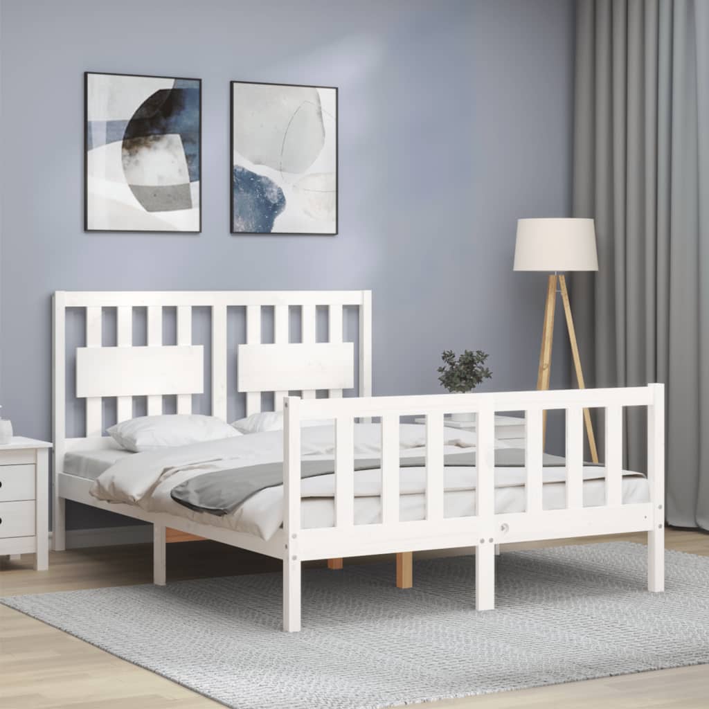 Cadre de lit sans matelas blanc 140x200 cm bois de pin massif - XIOS