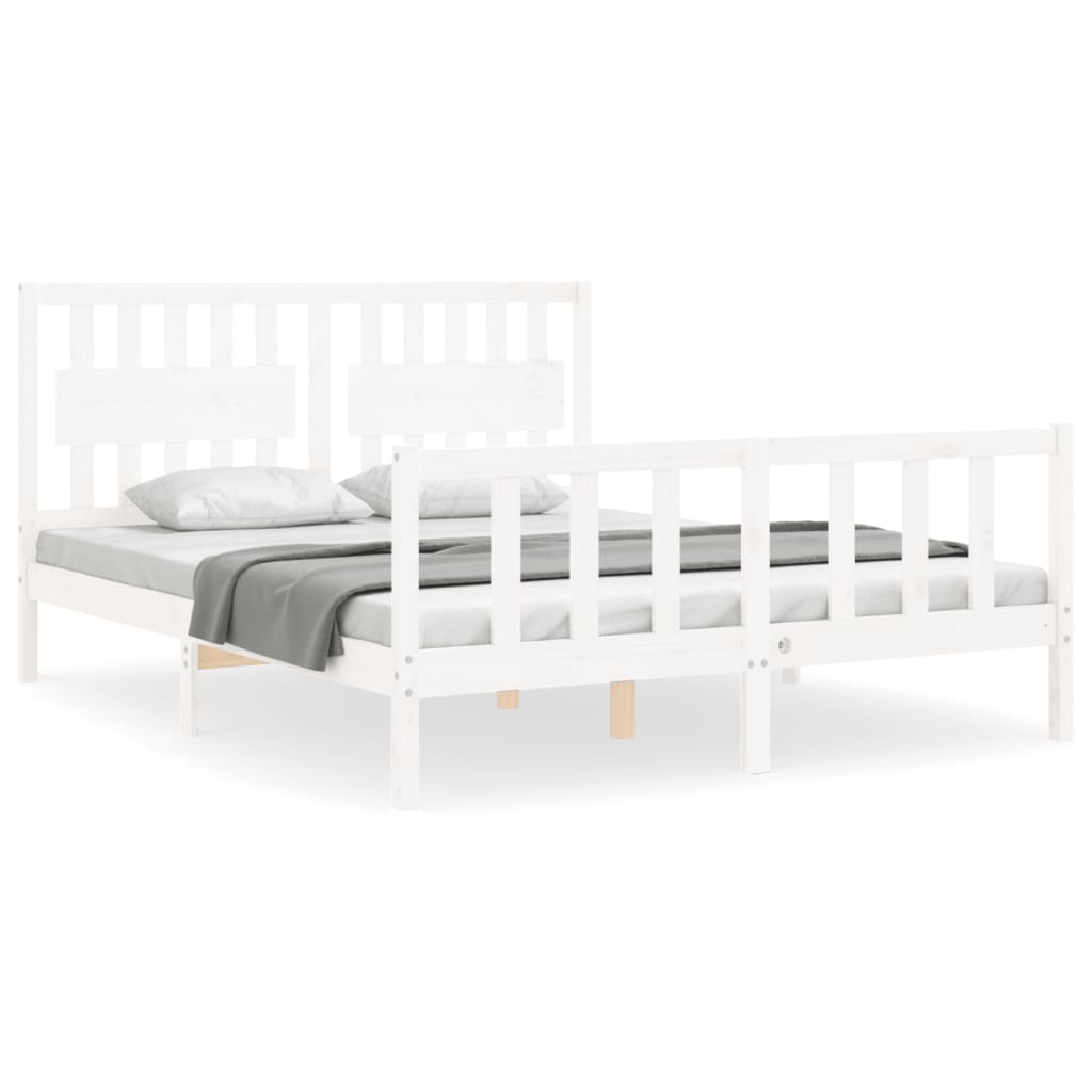 Cadre de lit sans matelas blanc 160x200 cm bois de pin massif - XIOS