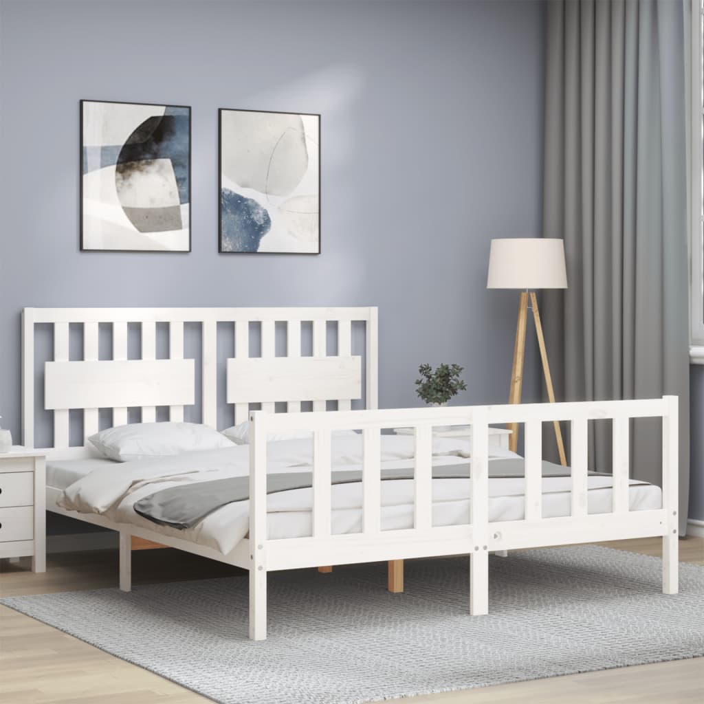 Cadre de lit sans matelas blanc 160x200 cm bois de pin massif - XIOS