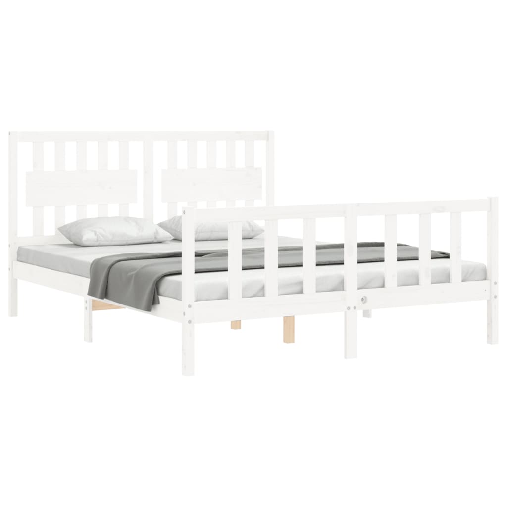 Cadre de lit sans matelas blanc 160x200 cm bois de pin massif - XIOS