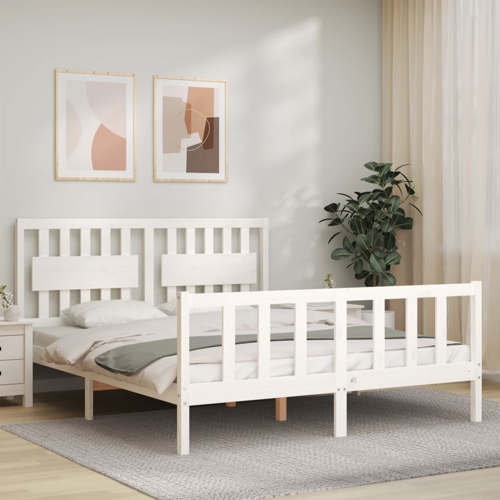 Cadre de lit sans matelas blanc 160x200 cm bois de pin massif - XIOS