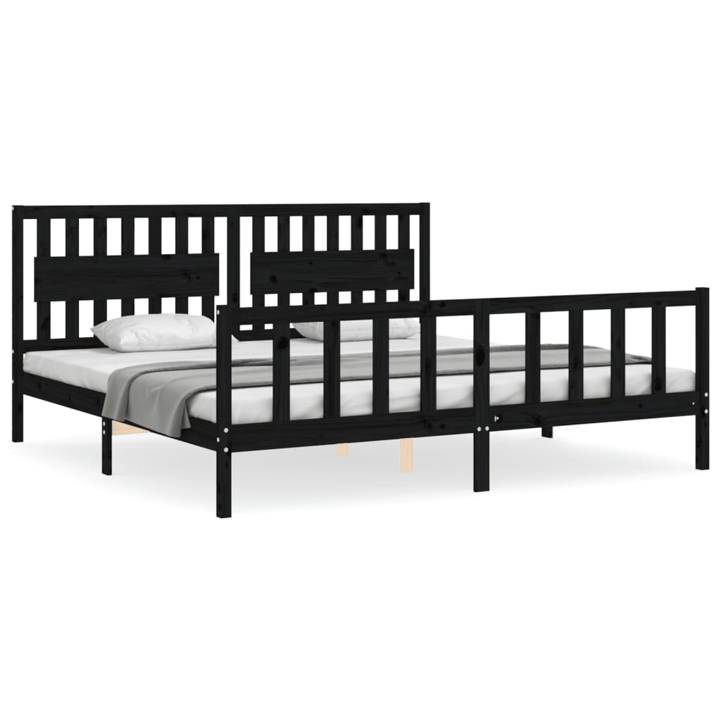 Cadre de lit sans matelas noir 200x200 cm bois massif de pin - XIOS