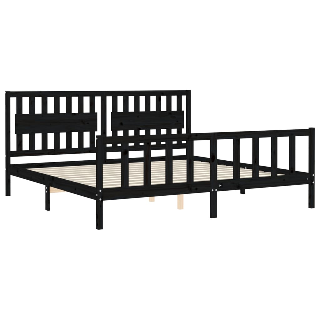 Cadre de lit sans matelas noir 200x200 cm bois massif de pin - XIOS