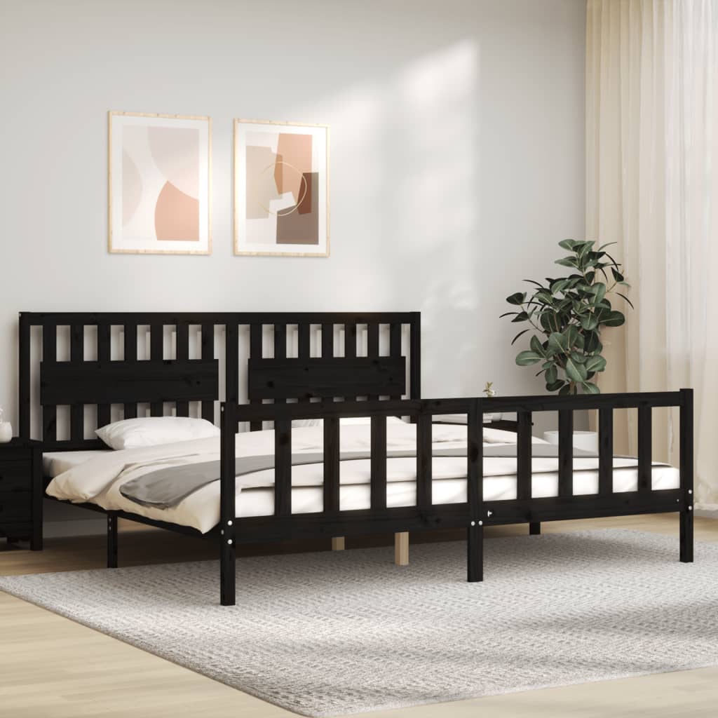Cadre de lit sans matelas noir 200x200 cm bois massif de pin - XIOS