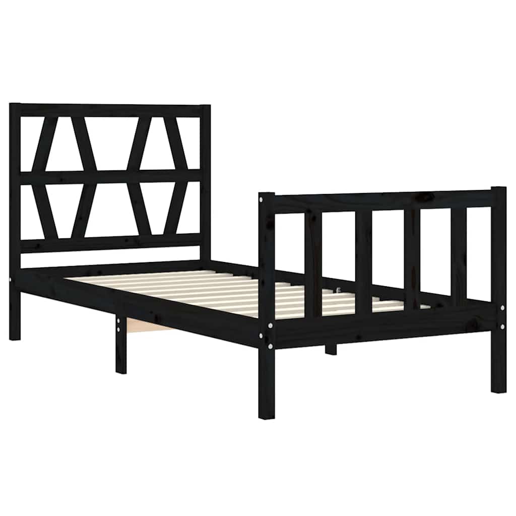 Cadre de lit sans matelas noir bois de pin massif - XIOS