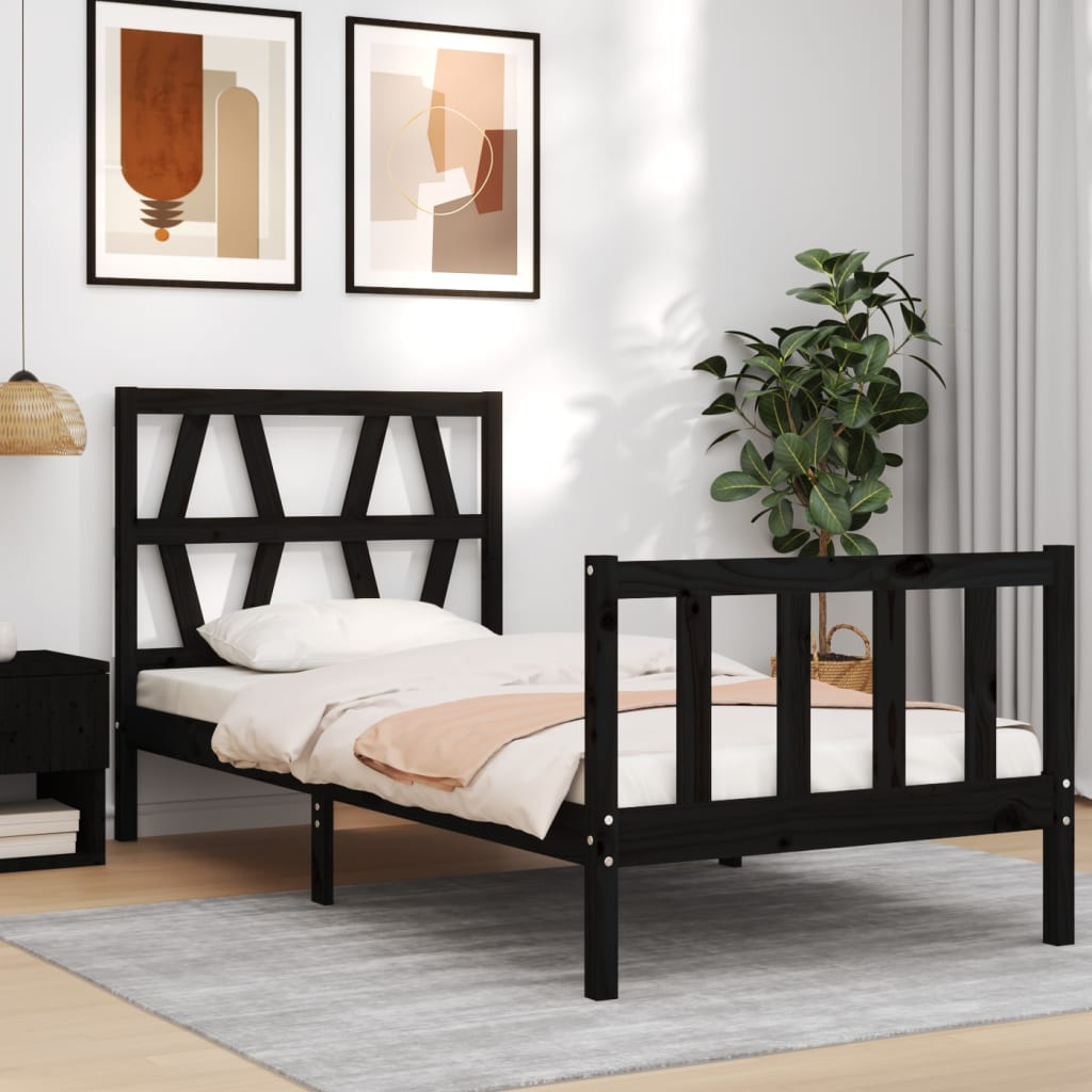 Cadre de lit sans matelas noir bois de pin massif - XIOS