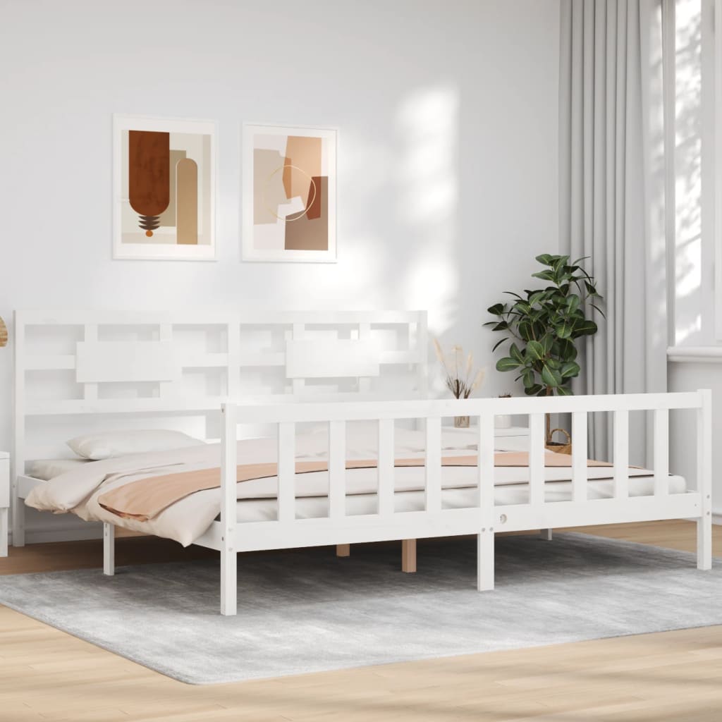 Cadre de lit sans matelas blanc 200x200 cm bois massif de pin - XIOS