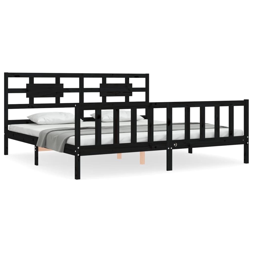 Cadre de lit sans matelas noir 200x200 cm bois massif de pin - XIOS