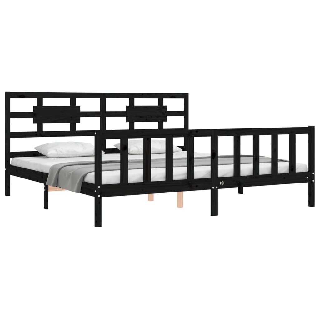 Cadre de lit sans matelas noir 200x200 cm bois massif de pin - XIOS