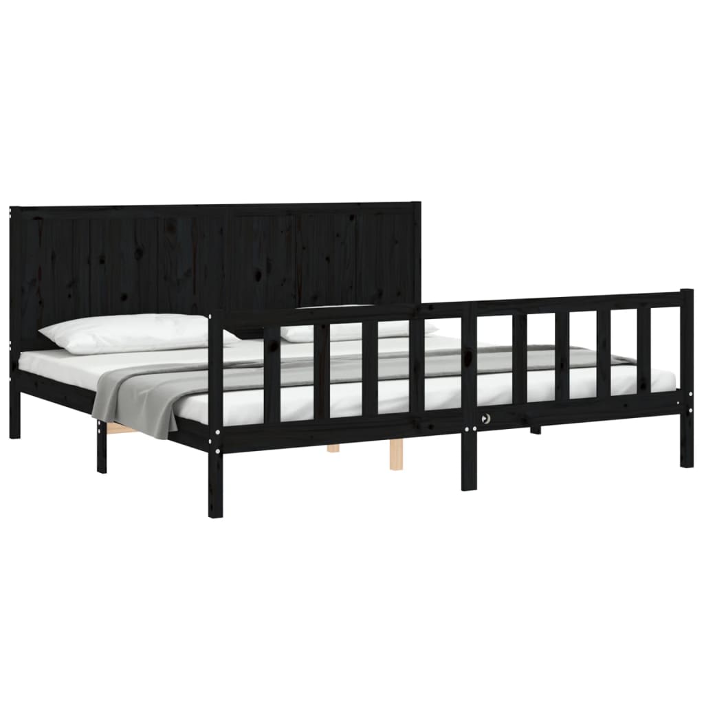 Cadre de lit sans matelas noir 200x200 cm bois massif de pin - XIOS