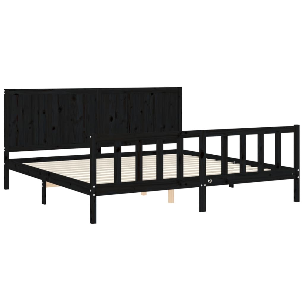 Cadre de lit sans matelas noir 200x200 cm bois massif de pin - XIOS