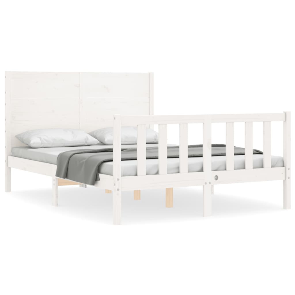 Cadre de lit sans matelas blanc 140x190 cm bois de pin massif - XIOS