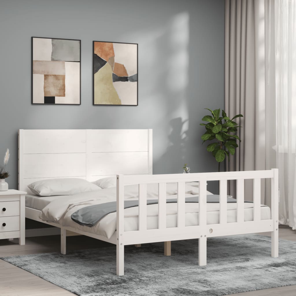 Cadre de lit sans matelas blanc 140x190 cm bois de pin massif - XIOS